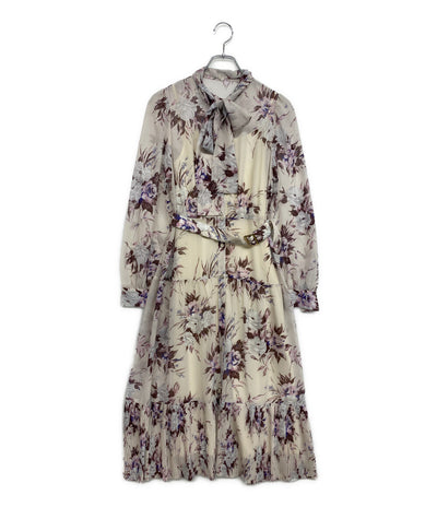 美品 GRACE CONTINENTAL 長袖ワンピース ベージュ レトロブーケ 01233 31165-00 レディース SIZE 36 グレースコンチネンタル