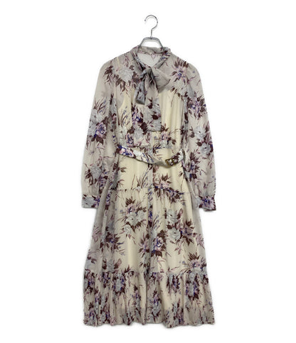 美品 GRACE CONTINENTAL 長袖ワンピース ベージュ レトロブーケ 01233 31165-00 レディース SIZE 36 グレースコンチネンタル