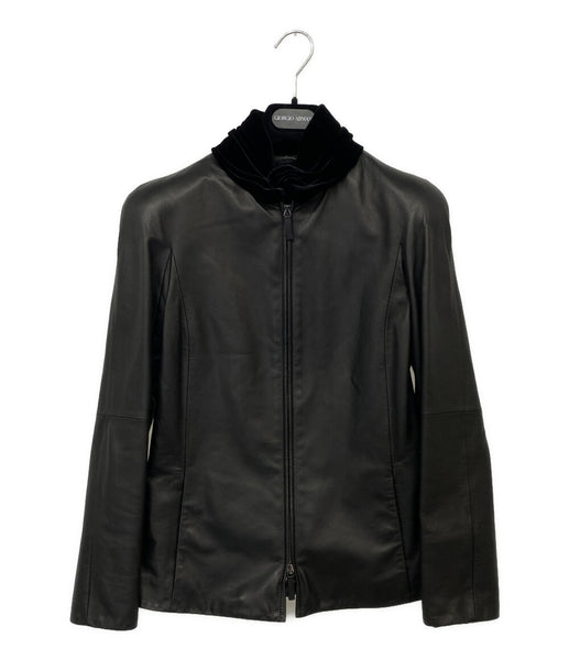 未使用級 Lサイズ ジョルジオアルマーニ ライダースジャケット ラムレザー 美品 GIORGIO ARMANI ライダースジャケット 襟ベロア ラムレザー 21AW