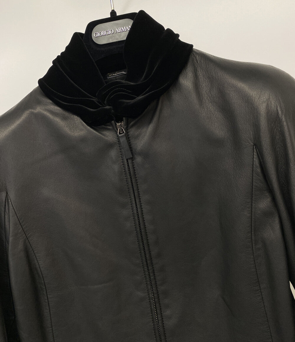 美品 GIORGIO ARMANI ライダースジャケット 襟ベロア ラムレザー 21AW レディース SIZE 38 ジョルジオアルマーニ