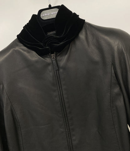 美品 GIORGIO ARMANI ライダースジャケット 襟ベロア ラムレザー 21AW レディース SIZE 38 ジョルジオアルマーニ