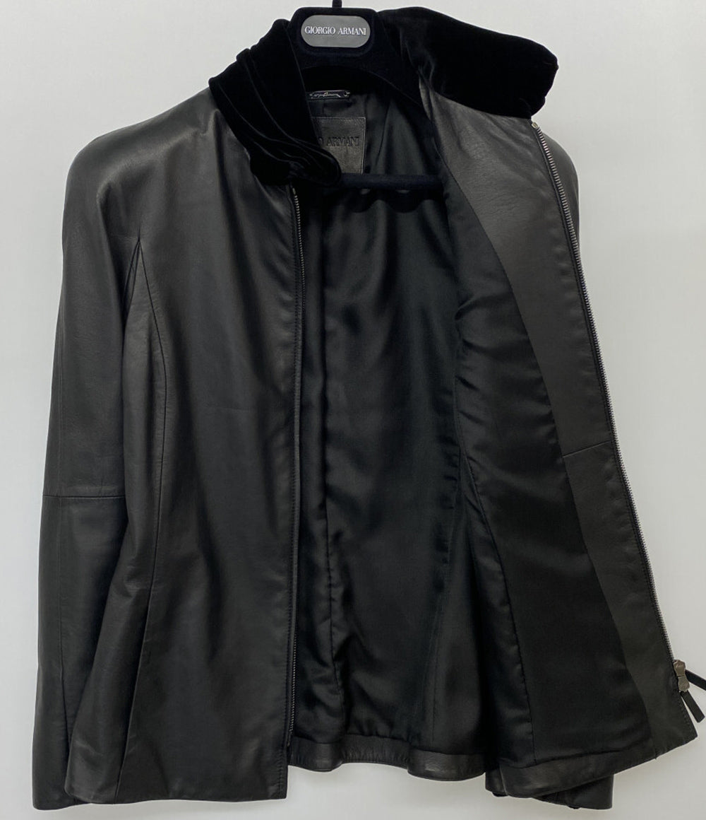美品 GIORGIO ARMANI ライダースジャケット 襟ベロア ラムレザー 21AW レディース SIZE 38 ジョルジオアルマーニ