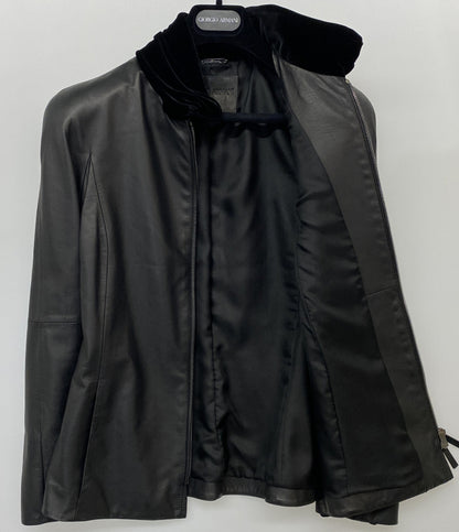 美品 GIORGIO ARMANI ライダースジャケット 襟ベロア ラムレザー 21AW レディース SIZE 38 ジョルジオアルマーニ