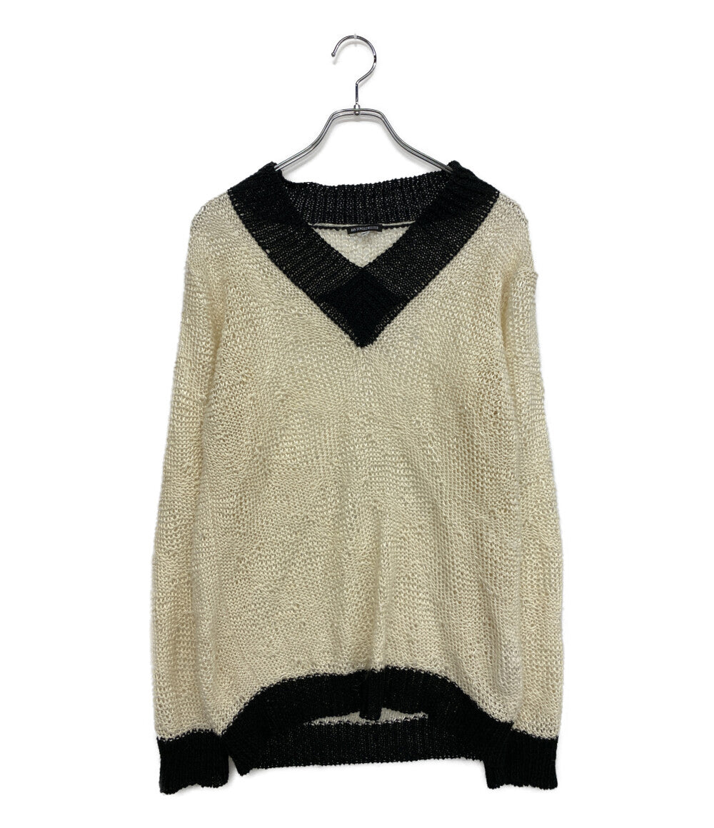 Ann DEMEULEMEESTER ローゲージニット リネン Vネック レディース SIZE XS アンドゥムルメステール