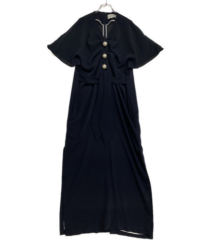 KIMHEKIM キムヘキム 半袖ワンピース ネイビー パール ESE-29130 レディース SIZE 36