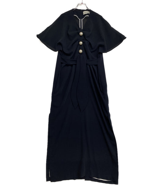 KIMHEKIM キムヘキム 半袖ワンピース ネイビー パール ESE-29130 レディース SIZE 36