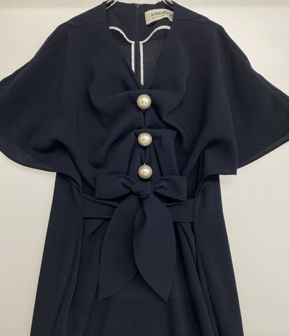 KIMHEKIM キムヘキム 半袖ワンピース ネイビー パール ESE-29130 レディース SIZE 36