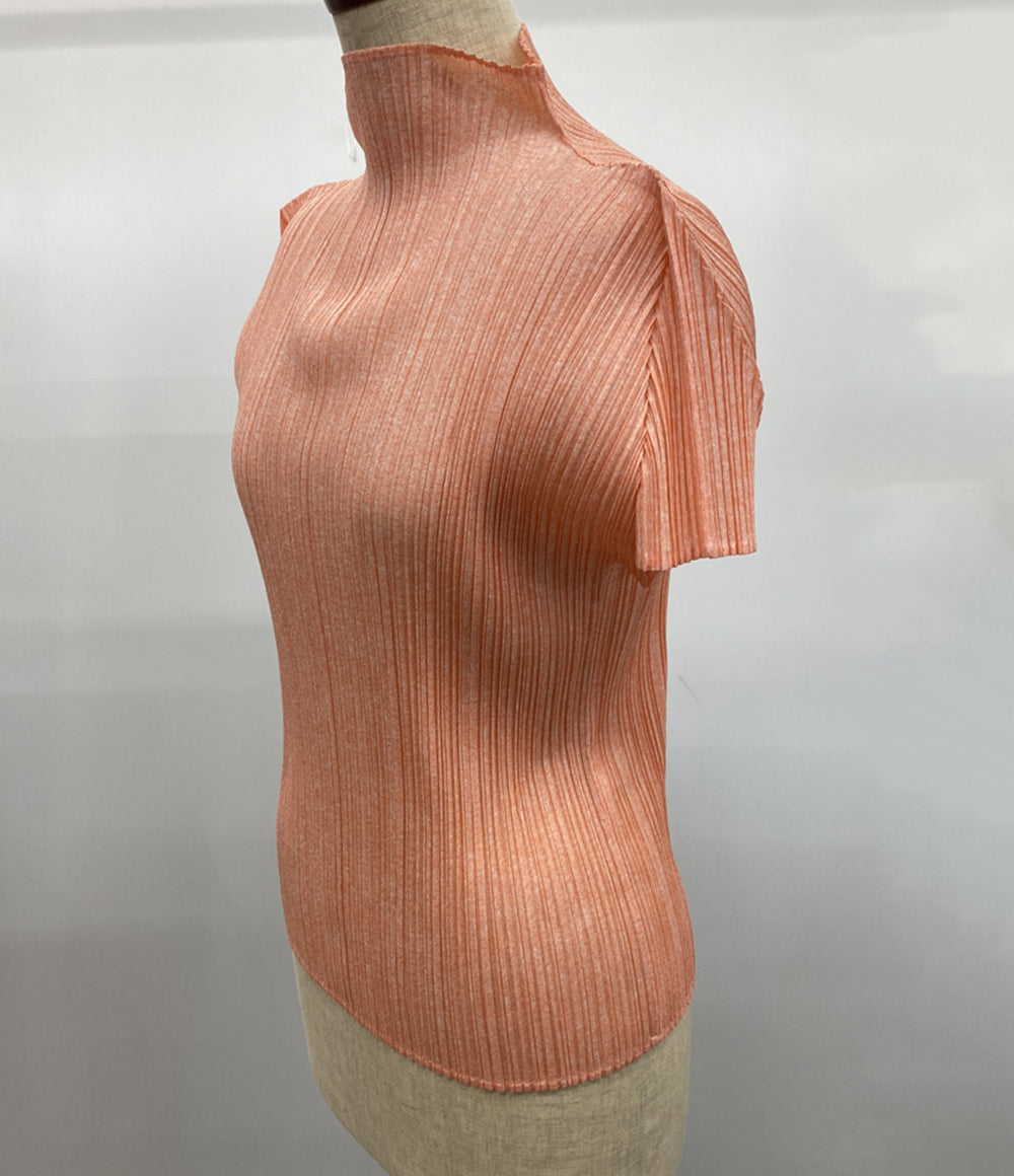 美品 PLEATS PLEASE 半袖カットソー ハイネック PP71-JK168 レディース SIZE 3 プリーツプリーズ