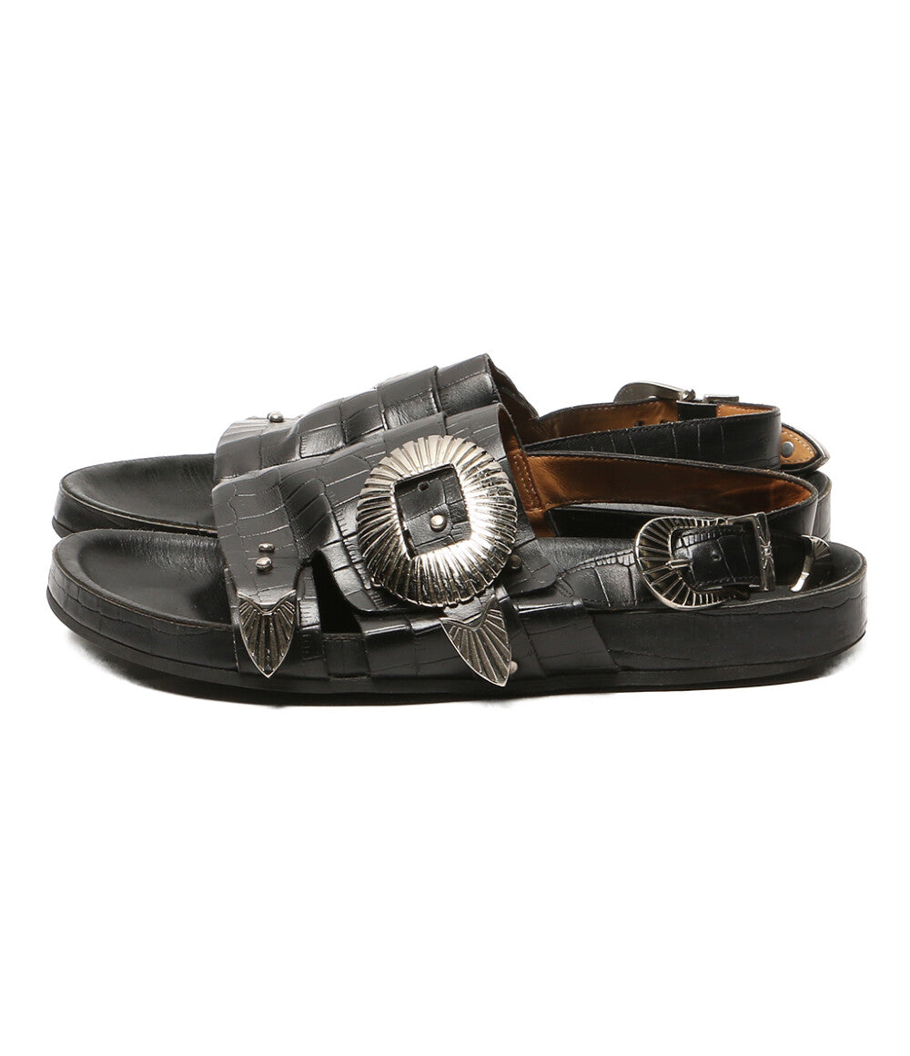 TOGA pulla サンダル black croc embossed leather AJ699 レディース
