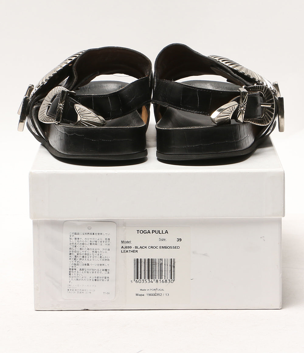 TOGA pulla サンダル black croc embossed leather AJ699 レディース