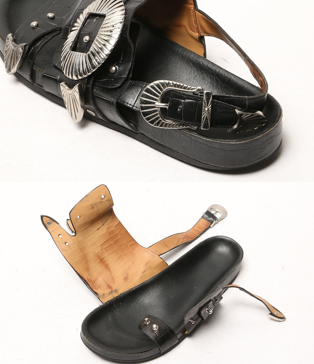 TOGA pulla サンダル black croc embossed leather AJ699 レディース