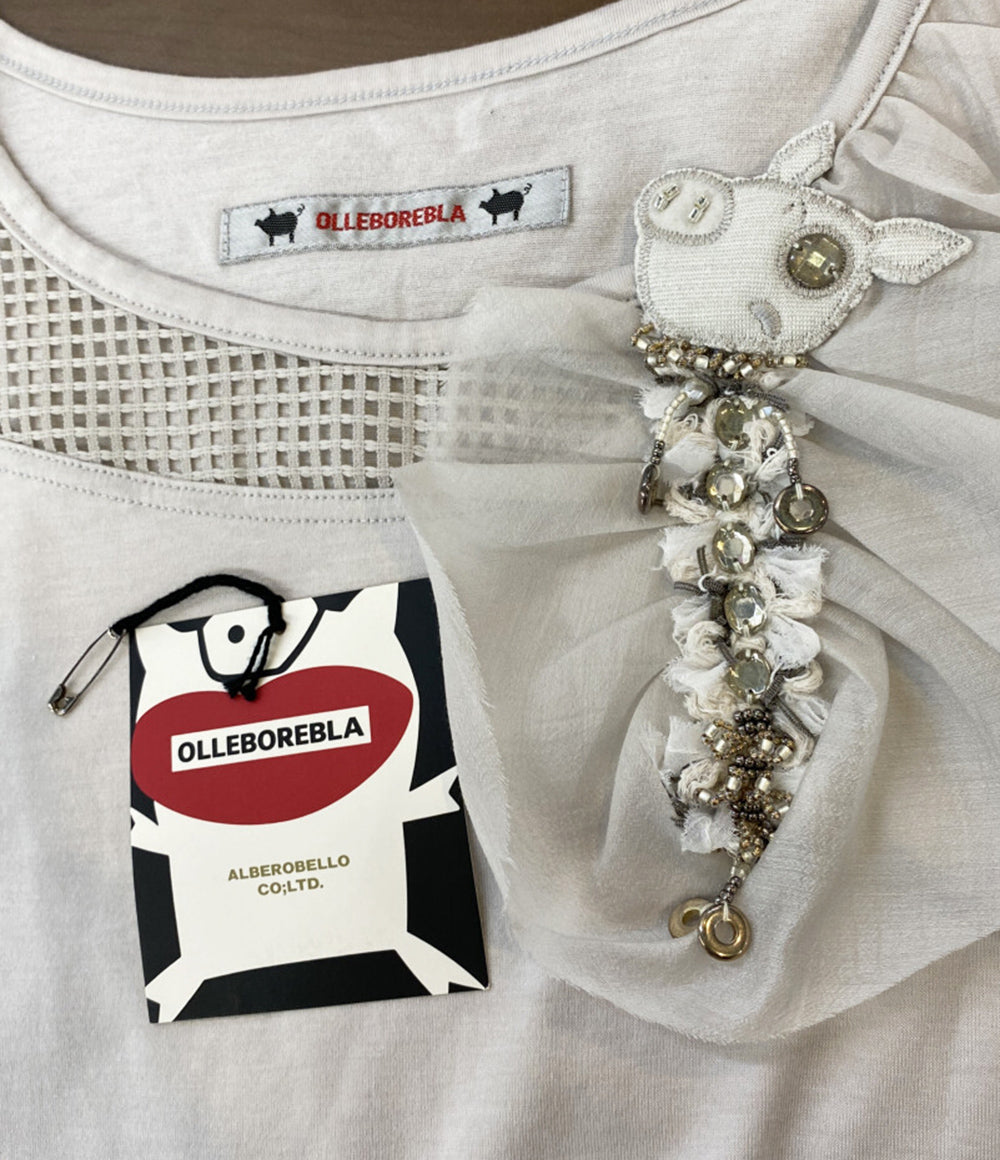 美品 OLLEBOREBLA カットソー ノースリーブ レース 刺繍 グレー レディース SIZE - オレボレブラ