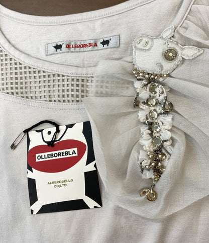 美品 OLLEBOREBLA カットソー ノースリーブ レース 刺繍 グレー レディース SIZE - オレボレブラ