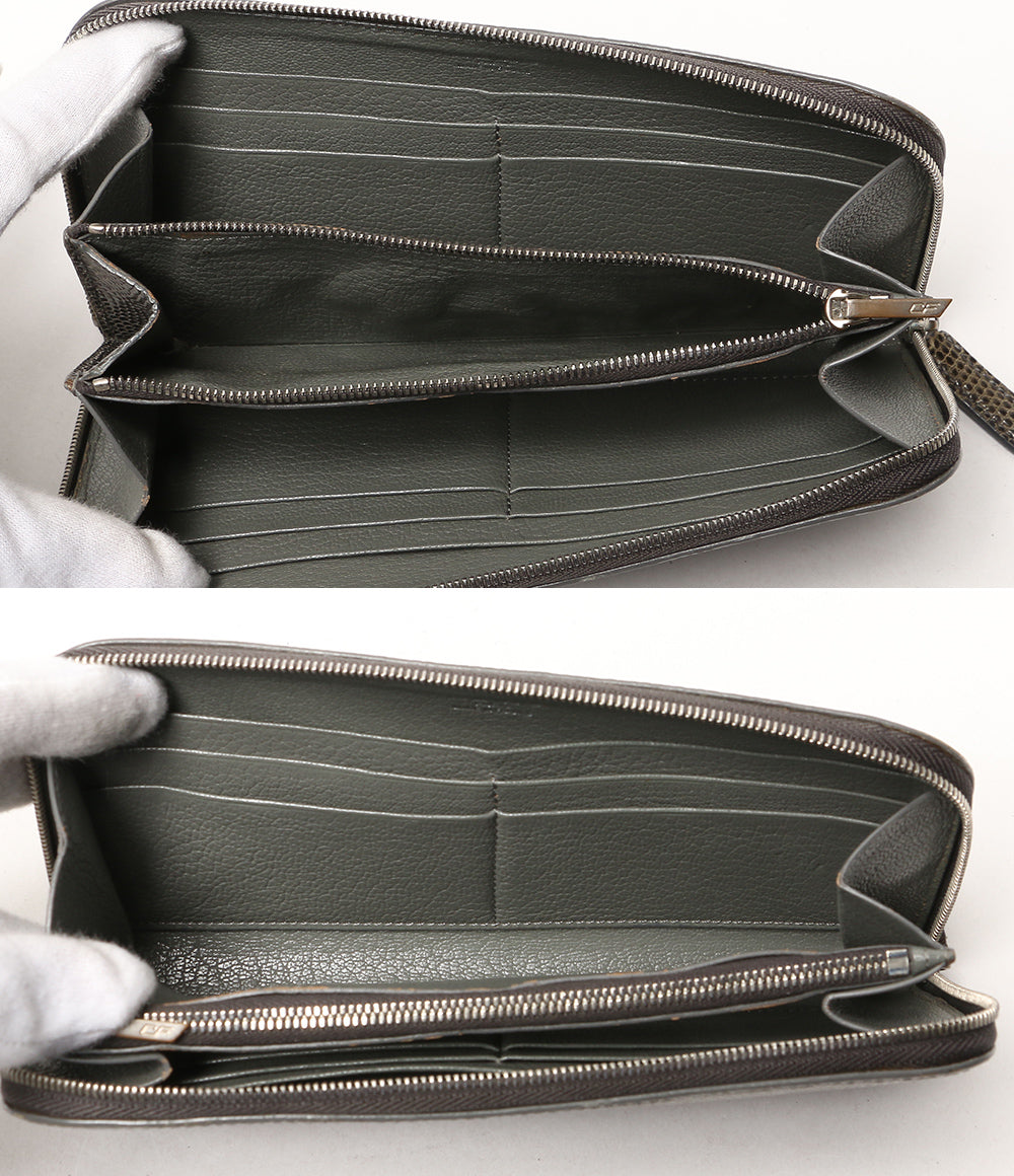 【現行美品】カミーユフォルネ 長財布 ラウンドジップ マリーン シュリンク シボ Camille Fournet カミーユ・フォルネ 長財布 ラウンドジップ リザード