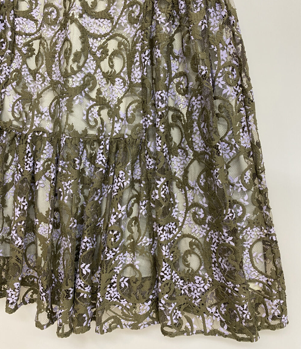 美品 GRACE CONTINENTAL キャミソールワンピース 25SS レースキャミロング カーキ レディース SIZE 36 グレースコンチネンタル
