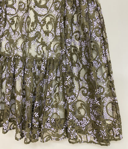 美品 GRACE CONTINENTAL キャミソールワンピース 25SS レースキャミロング カーキ レディース SIZE 36 グレースコンチネンタル