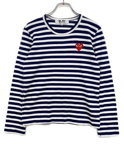 PLAY COMME des GARCONS 長袖Ｔシャツ AZ-T009 ネイビーボーダー ハートワッペン レディース SIZE M プレイコムデギャルソン
