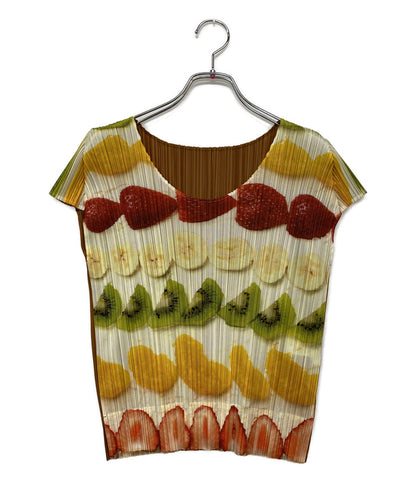 美品 PLEATS PLEASE 半袖カットソー フルーツ PP23-JK811 レディース SIZE 3 プリーツプリーズ