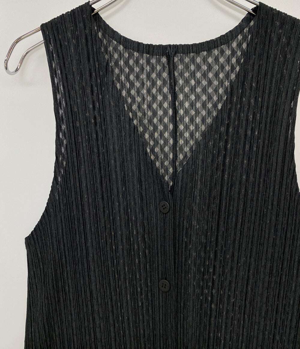 PLEATS PLEASE ノースリーブワンピース ロングジレ ブラック PP91-JE618 レディース SIZE 3 プリーツプリーズ