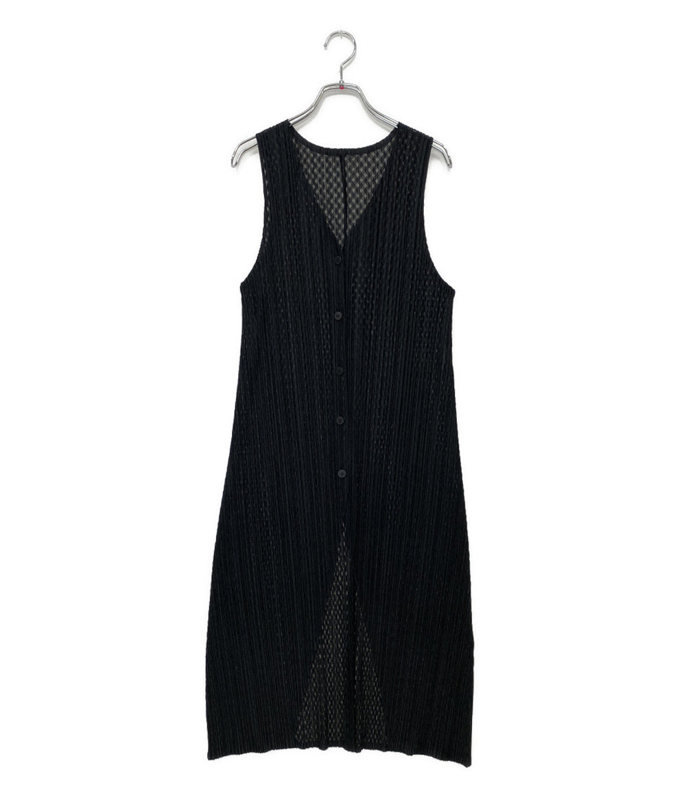 PLEATS PLEASE ノースリーブワンピース ロングジレ ブラック PP91-JE618 レディース SIZE 3 プリーツプリーズ