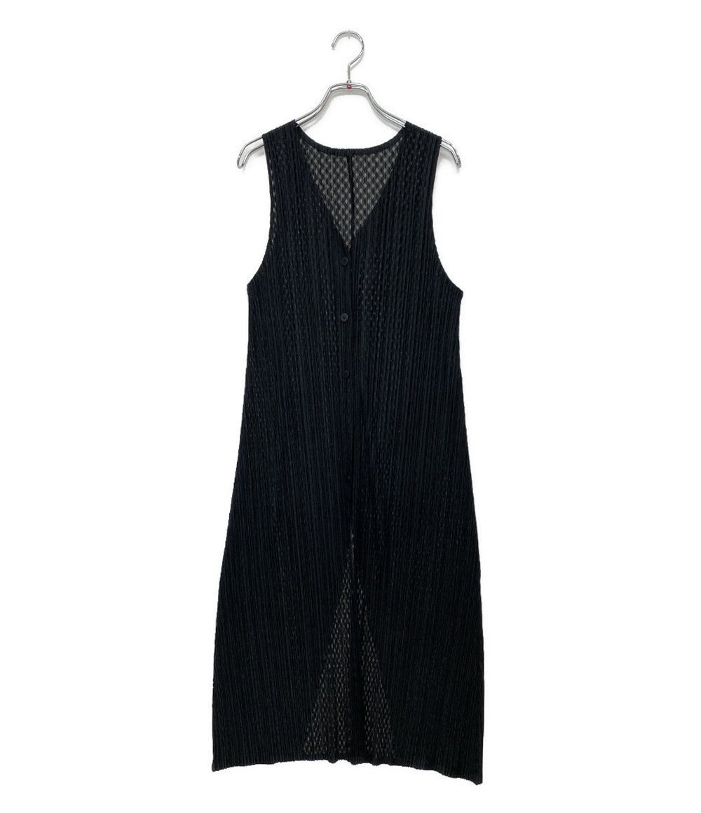 PLEATS PLEASE ノースリーブワンピース ロングジレ ブラック PLEATS PLEASE ノースリーブワンピース ロングジレ ブラック