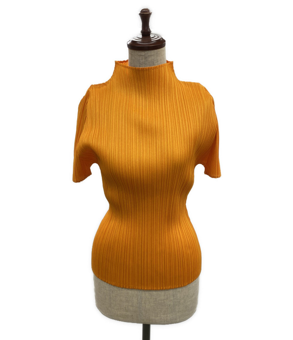 美品 PLEATS PLEASE 半袖カットソー ハイネック オレンジ PP31JK142 レディース SIZE 3 プリーツプリーズ