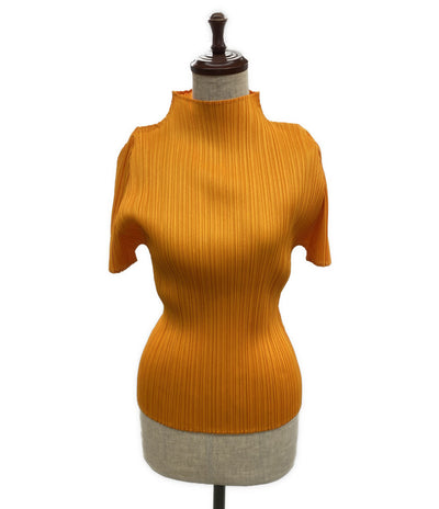 美品 PLEATS PLEASE 半袖カットソー ハイネック オレンジ PP31JK142 レディース SIZE 3 プリーツプリーズ