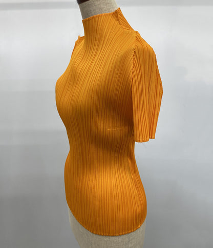 美品 PLEATS PLEASE 半袖カットソー ハイネック オレンジ PP31JK142 レディース SIZE 3 プリーツプリーズ