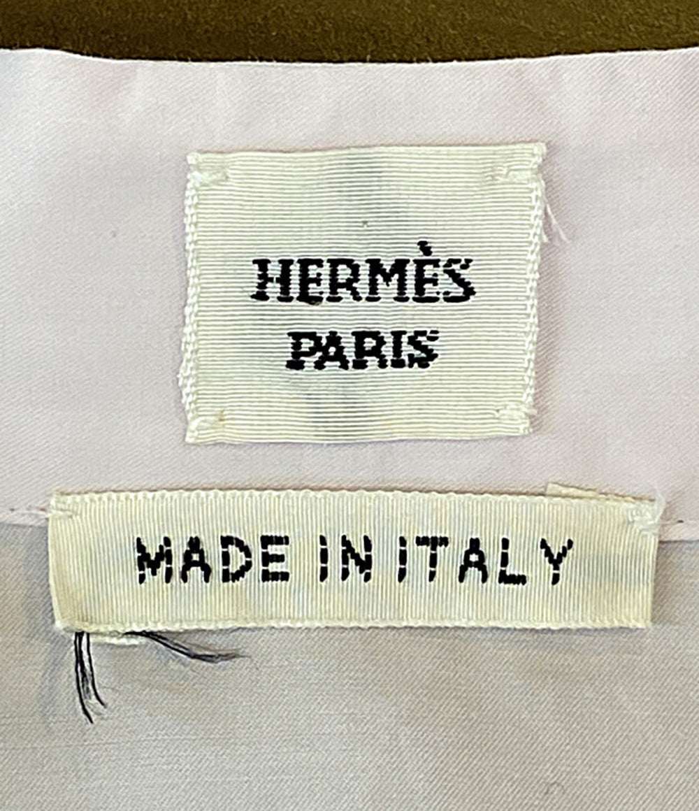 美品 HERMES 長袖シャツ シャツ Vネック セリエボタン PINK コットン100 レディース SIZE 34 エルメス