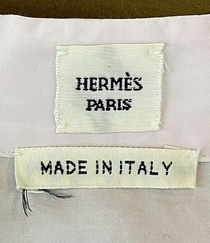 美品 HERMES 長袖シャツ シャツ Vネック セリエボタン PINK コットン100 レディース SIZE 34 エルメス