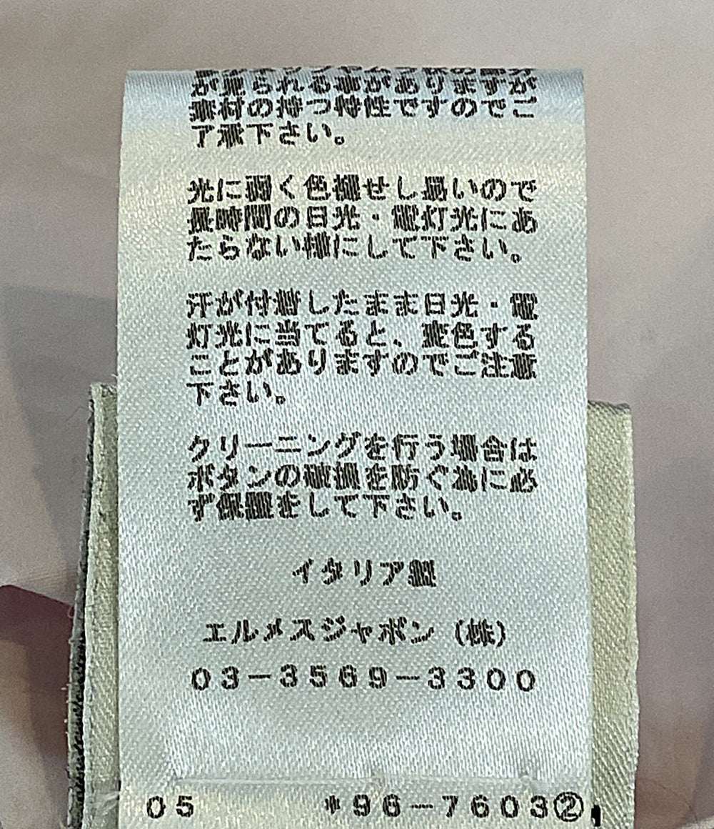美品 HERMES 長袖シャツ シャツ Vネック セリエボタン PINK コットン100 レディース SIZE 34 エルメス