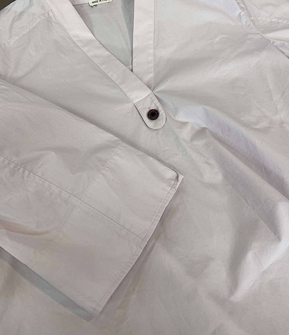 美品 HERMES 長袖シャツ シャツ Vネック セリエボタン PINK コットン100 レディース SIZE 34 エルメス