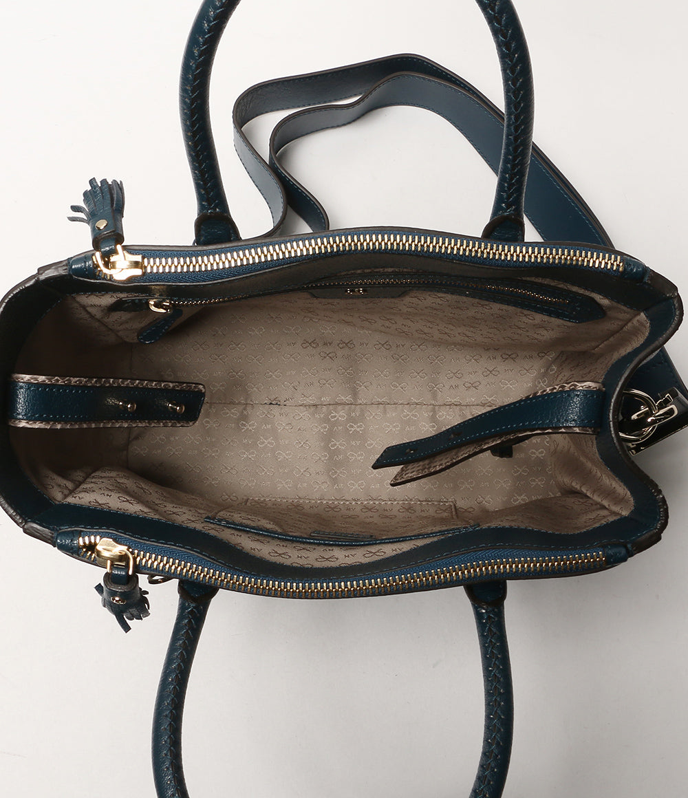 美品 ANYA HINDMARCH ショルダーバッグ 2wayバッグ ファスナータッセル ブルー系 レディース アニヤ・ハインドマーチ