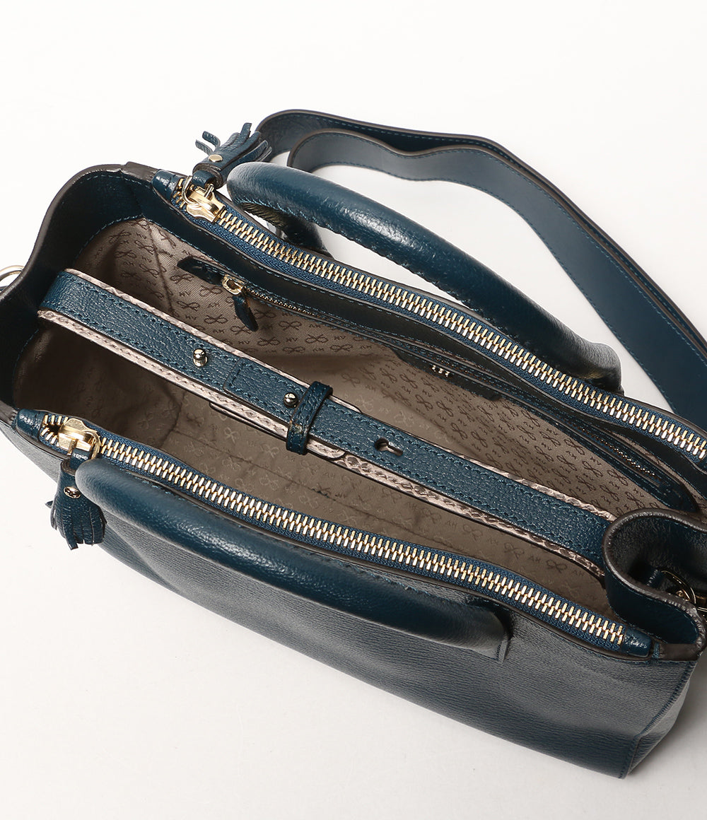 美品 ANYA HINDMARCH ショルダーバッグ 2wayバッグ ファスナータッセル ブルー系 レディース アニヤ・ハインドマーチ