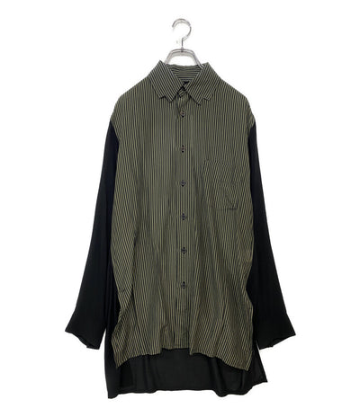 YOHJI YAMAMOTO POUR HOMME 長袖シャツ レーヨンストライプ切替バックロングシャツ HX-B46-818 21AW メンズ SIZE 2 ヨウジヤマモトプールオム