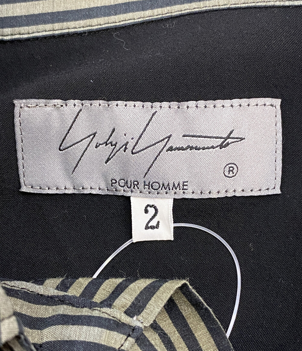 YOHJI YAMAMOTO POUR HOMME 長袖シャツ レーヨンストライプ切替バックロングシャツ HX-B46-818 21AW メンズ SIZE 2 ヨウジヤマモトプールオム