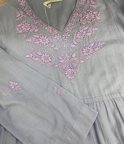 ne quitez pas 七分袖ワンピース ライラック フラワーエンブロイダリー 010411CB3 レディース SIZE M ヌキテパ