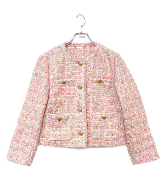 CELFORD ノーカラージャケット ツイード ピンク CWFJ261048 26SS レディース SIZE 36 セルフォード