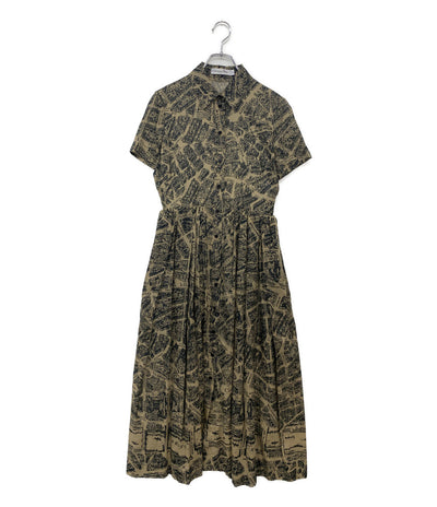 美品 Christian Dior 半袖ワンピース ブランドドゥパリ柄 351R81A3294 レディース SIZE 38 クリスチャンディオール