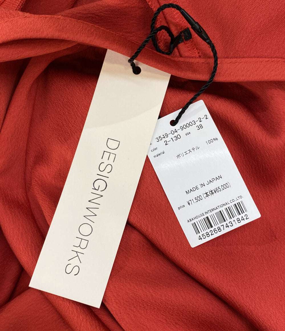 美品 DESIGNWORKS サテンプリーツドレス レッド レディース SIZE 38 デザインワークス