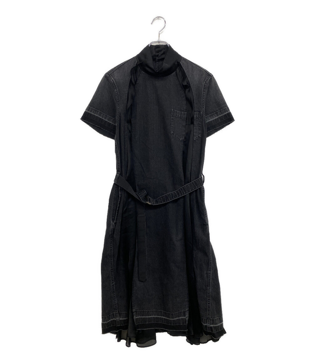 sacai 半袖ワンピース シフォン切替デニムワンピ 19-04572 レディース SIZE 1 サカイ