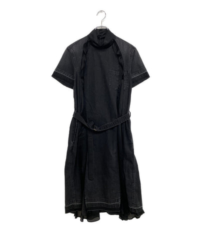 sacai 半袖ワンピース シフォン切替デニムワンピ 19-04572 レディース SIZE 1 サカイ