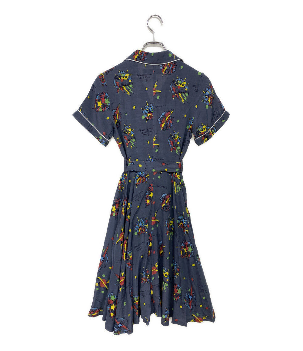 美品 BLACKWEIRDOS ブラックウィドウ 半袖ワンピース ネイビー 宇宙プリント 17SS-OP01 レディース SIZE S
