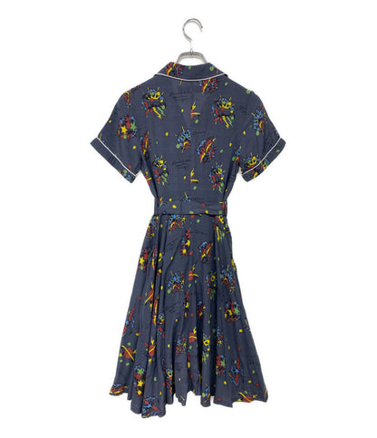 美品 BLACKWEIRDOS ブラックウィドウ 半袖ワンピース ネイビー 宇宙プリント 17SS-OP01 レディース SIZE S