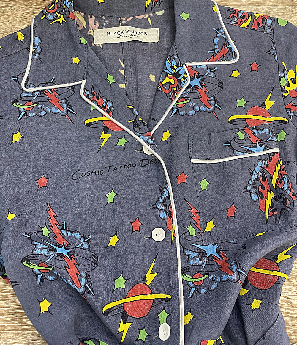 美品 BLACKWEIRDOS ブラックウィドウ 半袖ワンピース ネイビー 宇宙プリント 17SS-OP01 レディース SIZE S