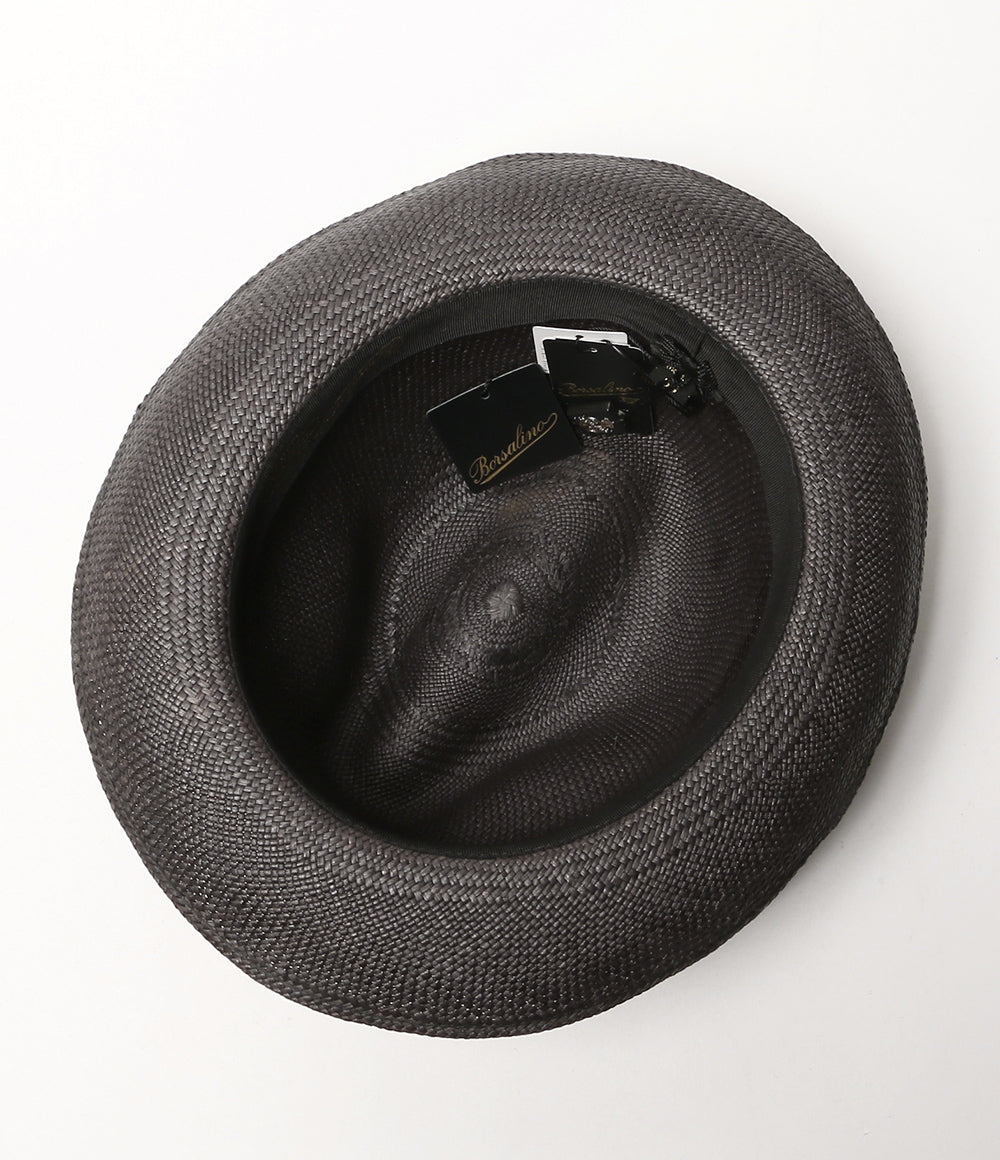 美品 Borsalino ストローハット(麦わら帽子) グレー リボン 140228 美品 Borsalino ストローハット(麦わら帽子) グレー リボン 140228