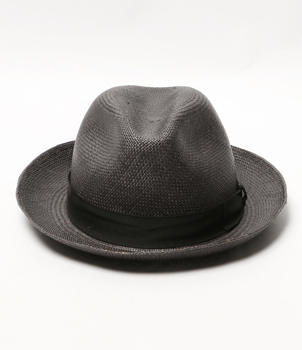 美品 Borsalino ストローハット(麦わら帽子) グレー リボン 140228