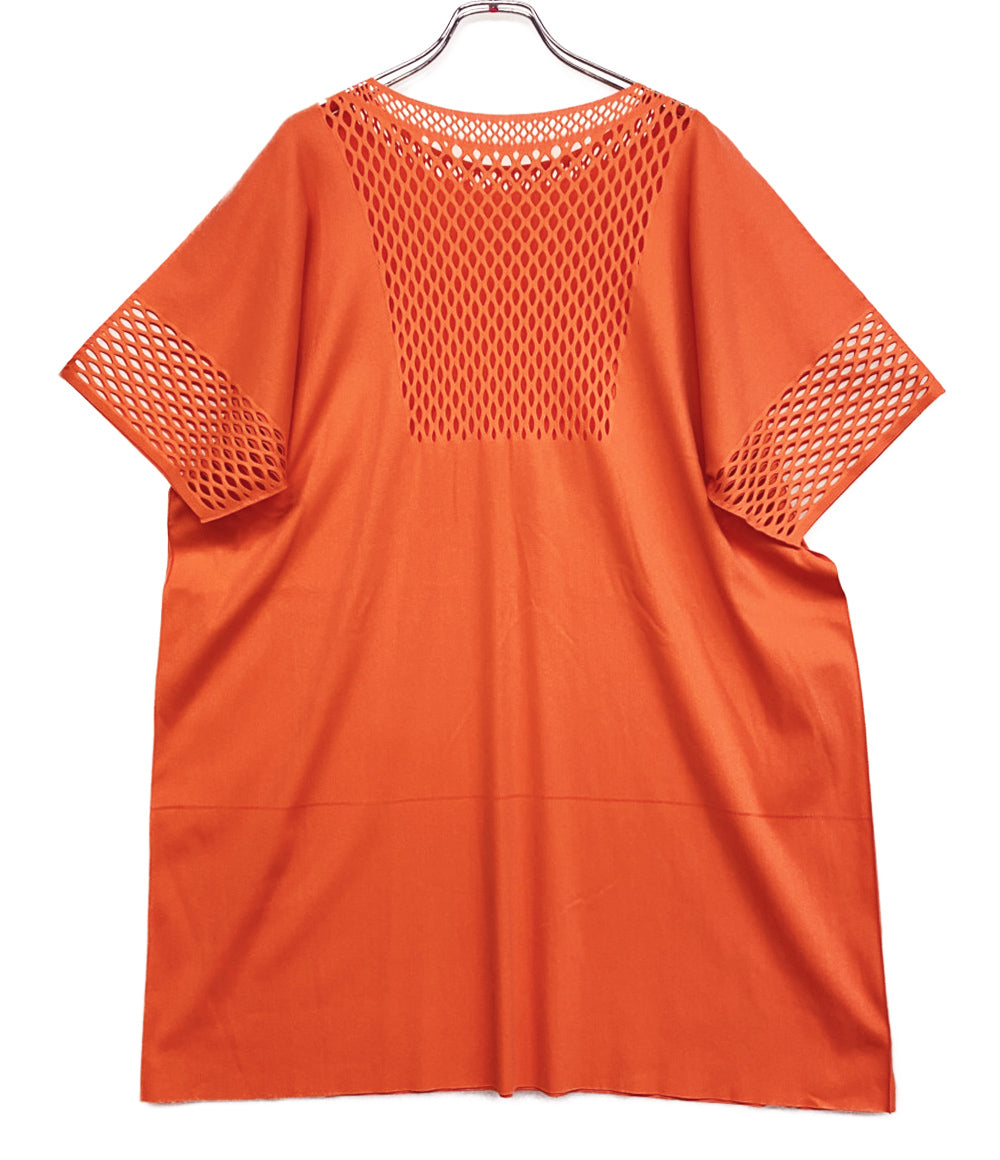 PLEATS PLEASE 半袖ワンピース オレンジ カットワーク チュニック レディース SIZE 3 プリーツプリーズ
