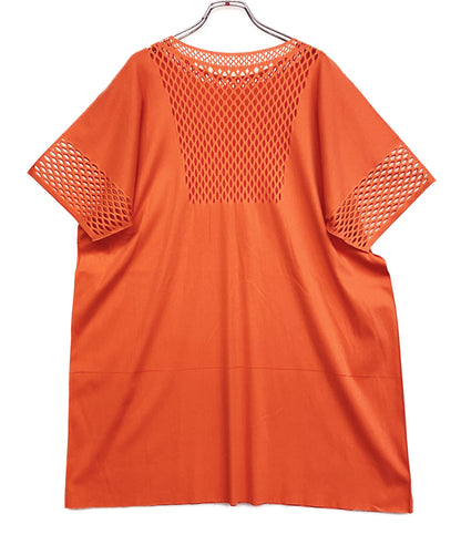 PLEATS PLEASE 半袖ワンピース オレンジ カットワーク チュニック レディース SIZE 3 プリーツプリーズ