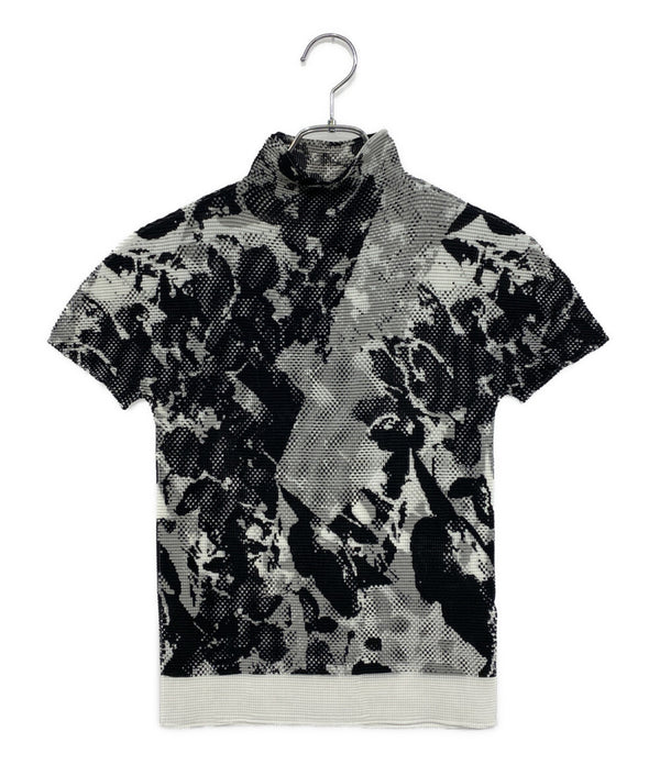 ISSEY MIYAKE me 花柄リブ編み半袖Tシャツ 美品 ISSEY MIYAKE 半袖Tシャツ グラフィックプリントストレッチ